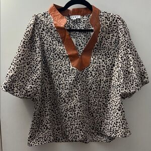 THML Animal Print Blouse with Tan Details